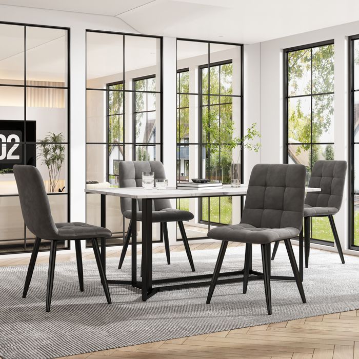table à manger - rectangulaire - table de cuisine pieds réglables-structure unique en métal -140x80x75cm- blanc+noir
